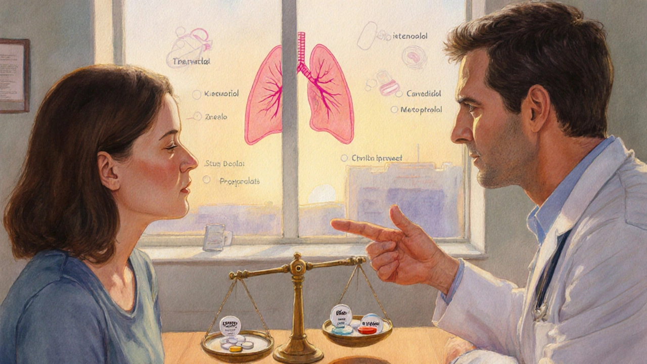 Peinture à l'aquarelle d'un médecin expliquant les options de pilules au patient.