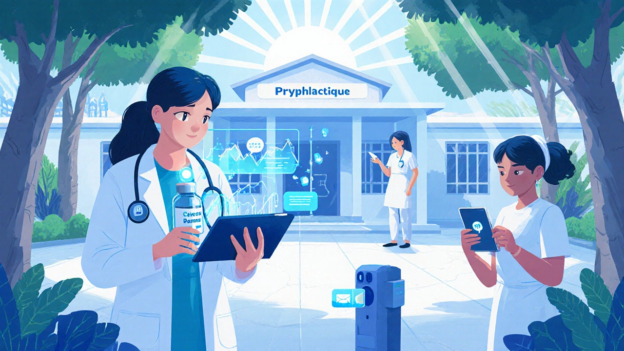 Professionnels de santé utilisent tablette, vaccin et test ADN portable pour combattre la lèpre.