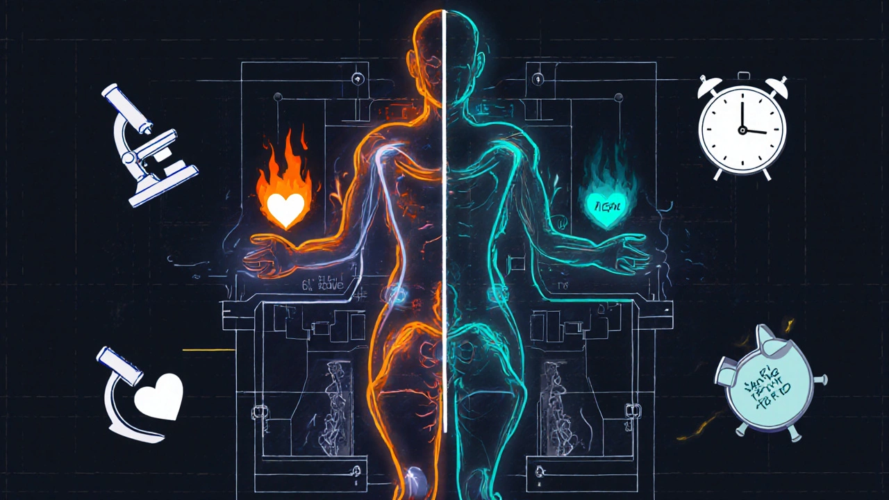 Corps humain schématique montrant les voies de traitement alternatif contre les corticoïdes.