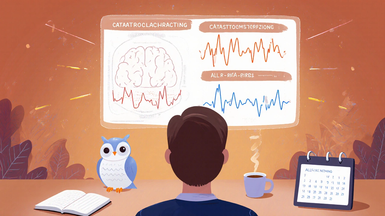 Interface numérique guidant une personne à travers ses distorsions cognitives.