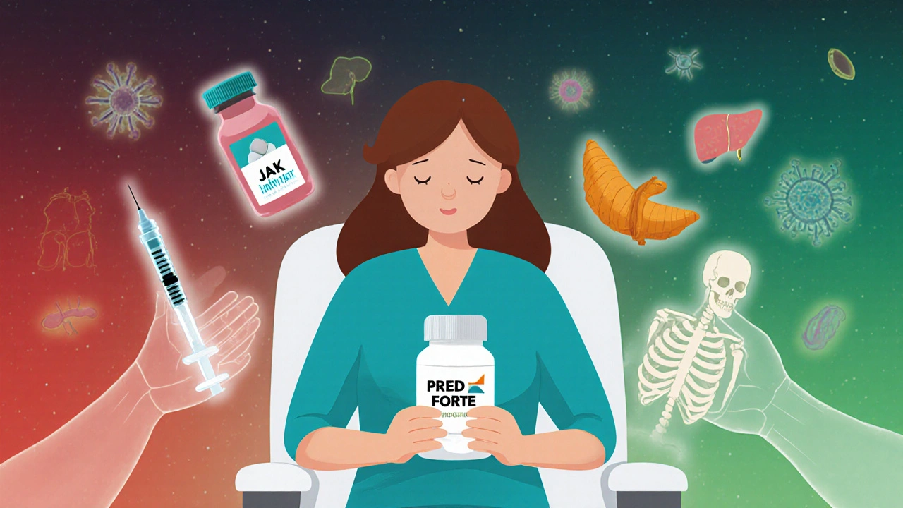 Patient entouré de traitements alternatifs en arrière-plan flou, dans un style artistique doux.