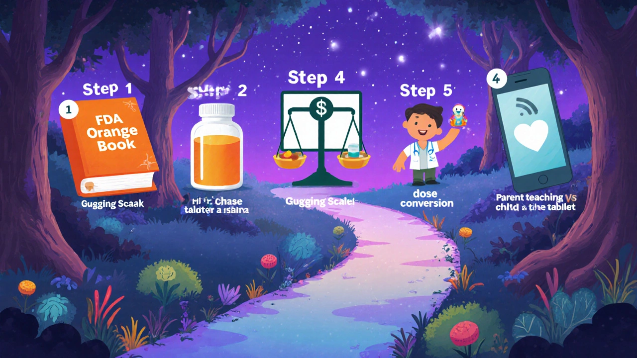 Plan de transition en 5 étapes représenté comme un chemin magique avec des symboles médicaux stylisés et un ciel crépusculaire.