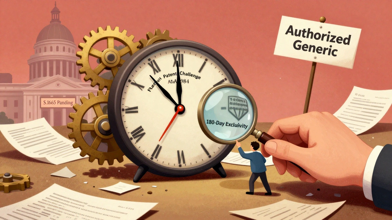 Une horloge juridique en panne, bloquée par un générique autorisé, tandis qu&#039;une petite entreprise tente de la réparer.