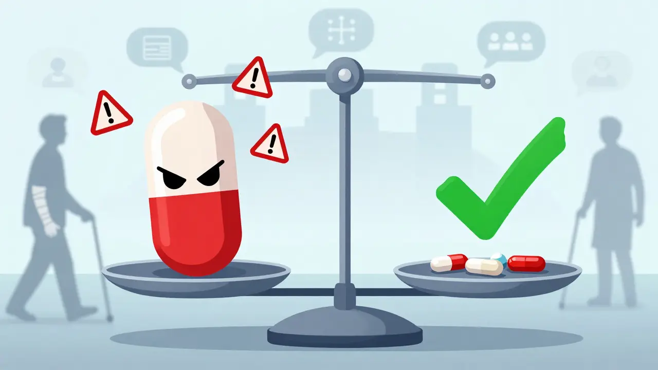 Balance médicale opposant antibiotiques dangereux à des alternatives sûres.