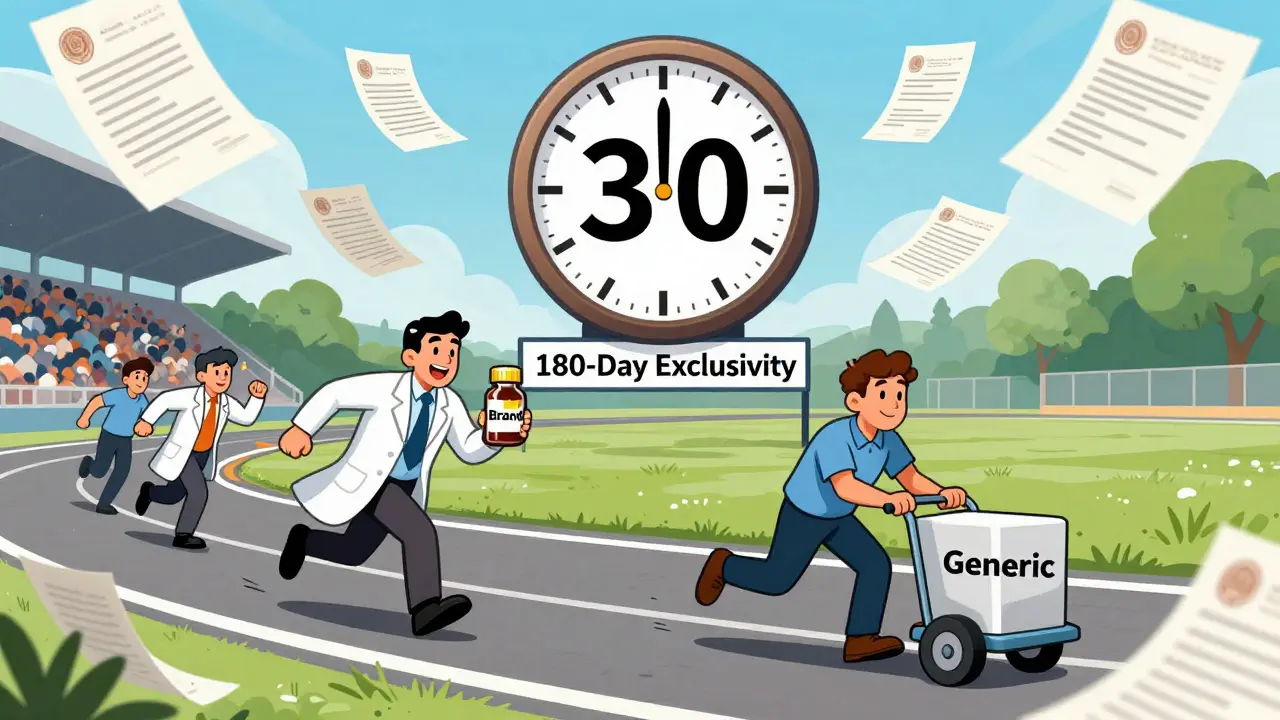 Deux équipes courent vers l'exclusivité de 180 jours pour un médicament générique.