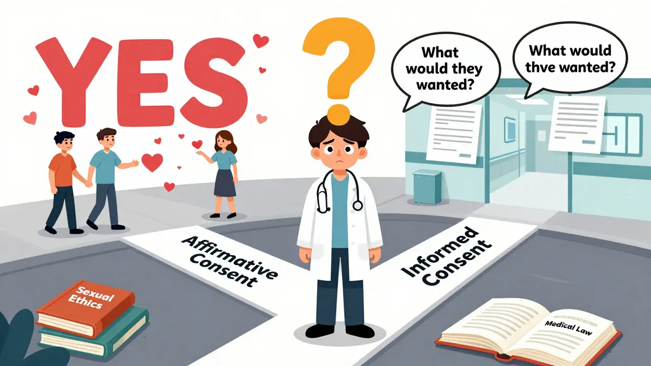 Étudiant en médecine confronté à la confusion entre consentement sexuel et consentement médical.