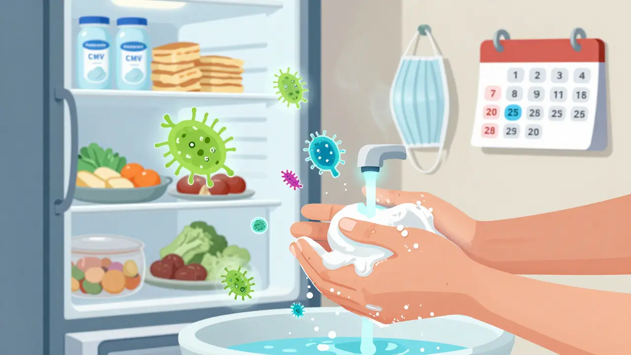 Main qui se lave les mains, faisant disparaître des bactéries dangereuses avec de l'eau.