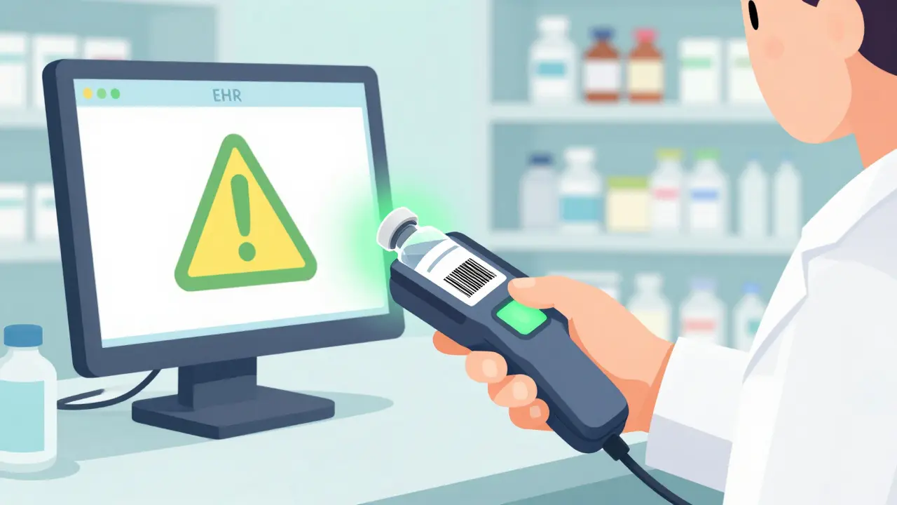 Scannage de code-barres pour vérification médicamenteuse avec alerte