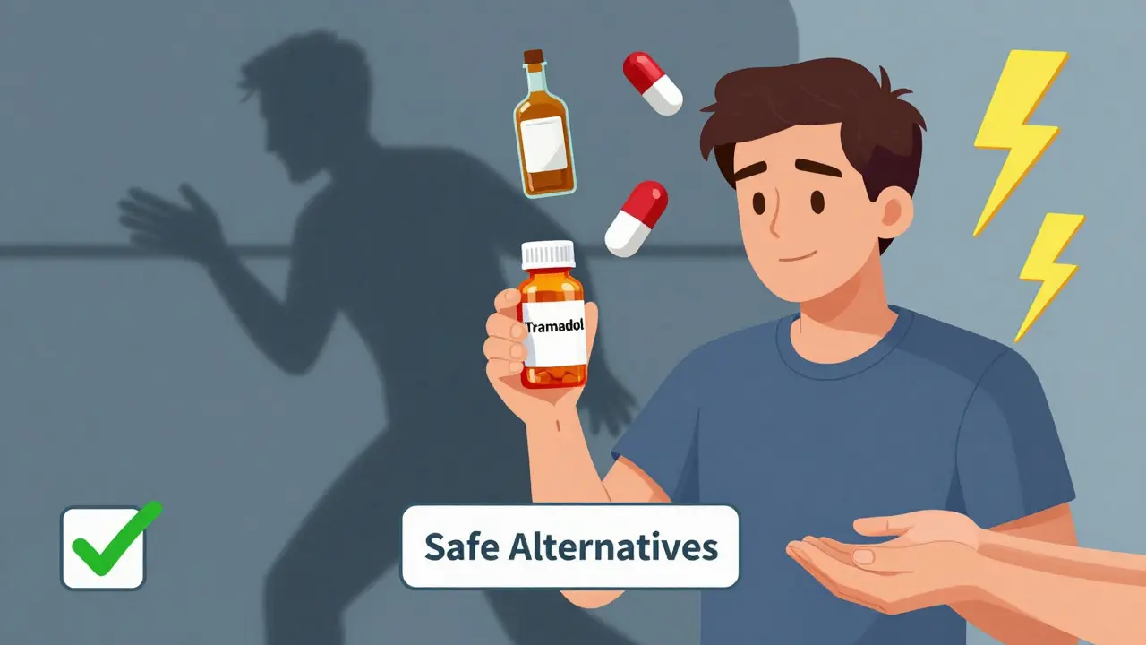 Homme jeune menacé par une crise d'épilepsie après prise de tramadol avec d'autres substances.