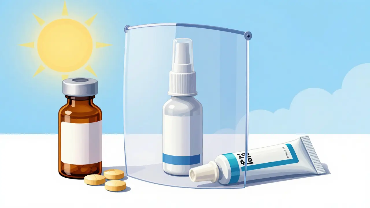 Dessin conceptuel présentant les différentes formes de nitroglycérine protégées de la lumière.