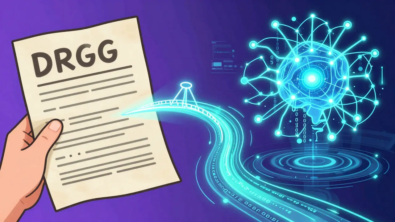 Une transition visuelle entre un rapport papier et un réseau neuronal d'intelligence artificielle.