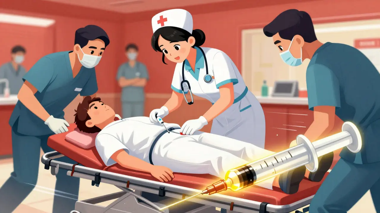 Équipe médicale administrant une urgence avec adrénaline