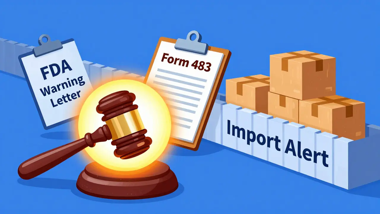Outils de sanction de la FDA représentés par des symboles visuels abstraits