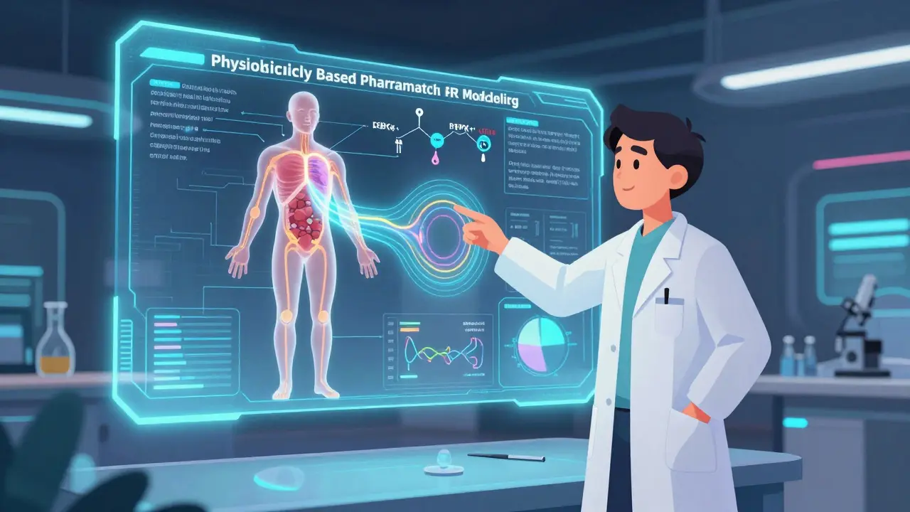 Rechercheur utilisant une modélisation numérique holographique pour simuler le comportement d'un médicament.