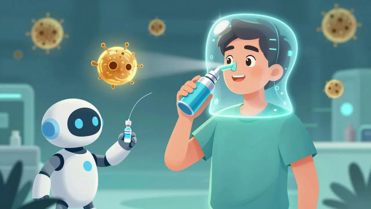 Scène futuriste montrant les traitements avancés contre l'allergie
