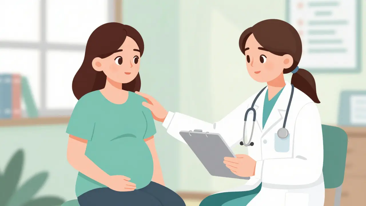 Consultation bienveillante entre femme enceinte et médecin
