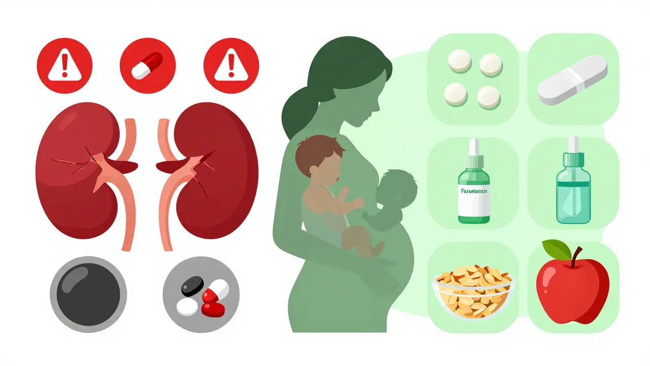 Illustration contrastant médicaments dangereux et sûrs pour la grossesse