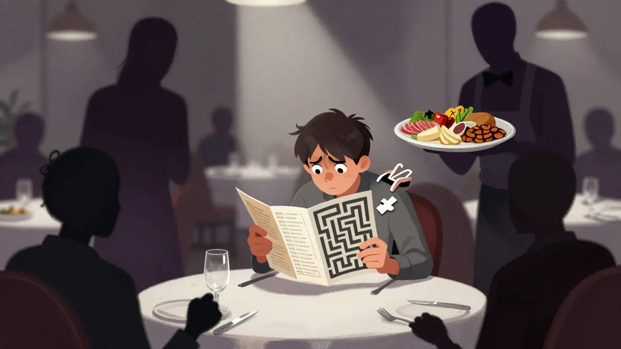 Personne anxieuse face aux restrictions alimentaires au restaurant