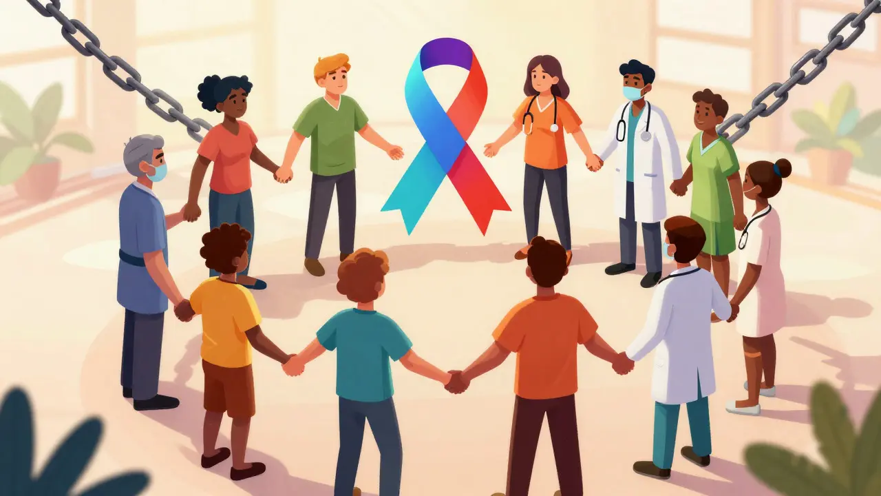 Équipe médicale et patient brisant le cycle de la douleur ensemble