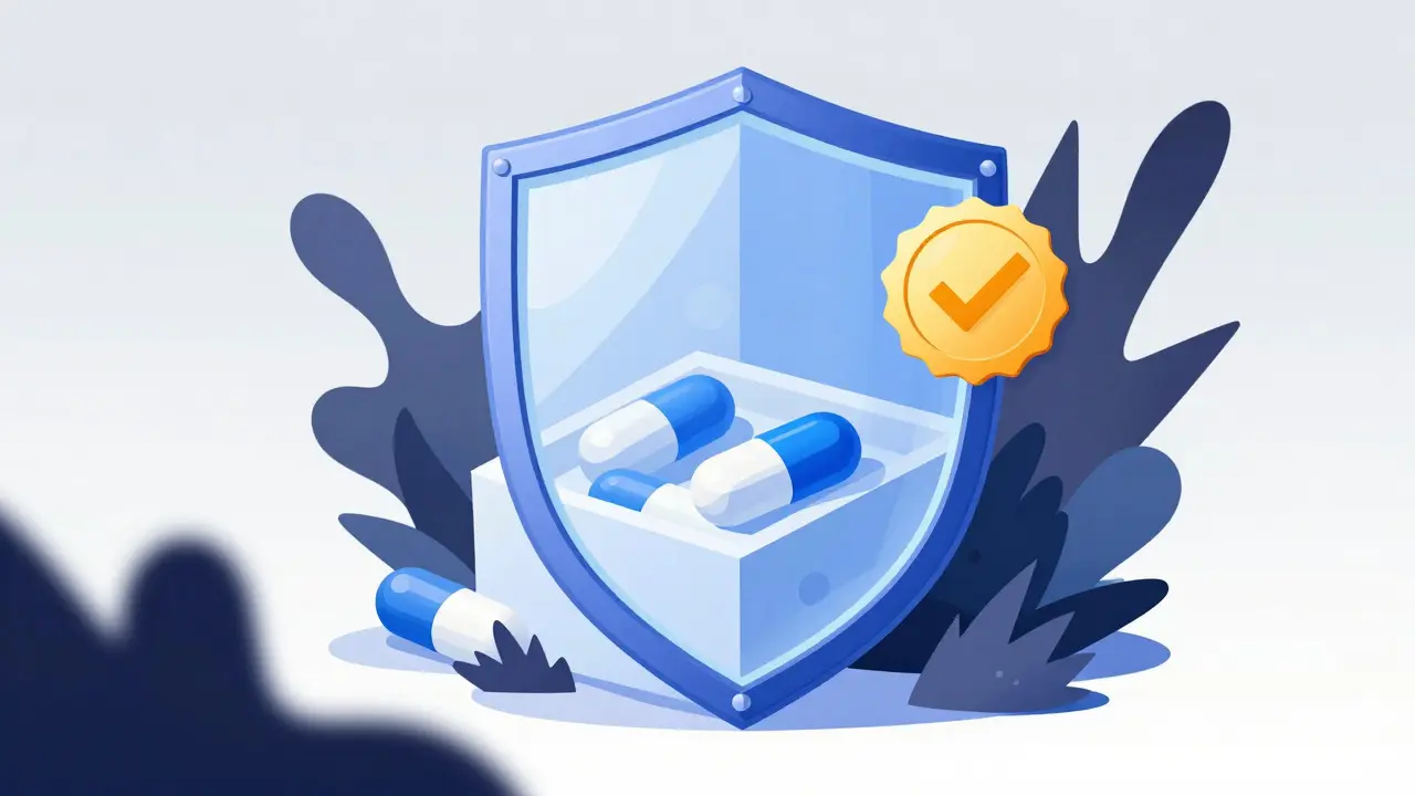 Illustration d'un bouclier numérique protégeant des médicaments contre les contrefaçons