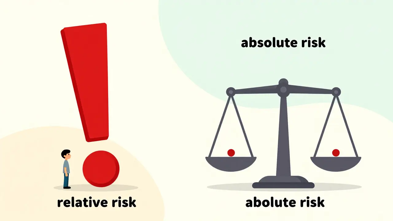 Illustration comparant le risque relatif et absolu avec des métaphores visuelles