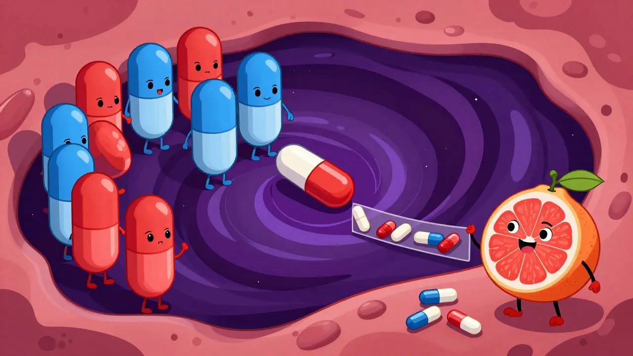 Illustration conceptuelle des interactions médicamenteuses dangereuses entre pilules