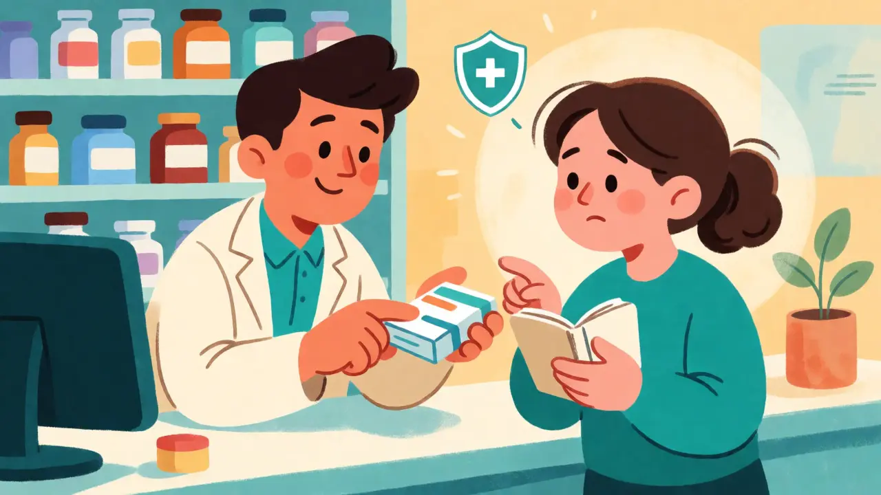 Interaction entre un patient et un pharmacien pour discuter du traitement