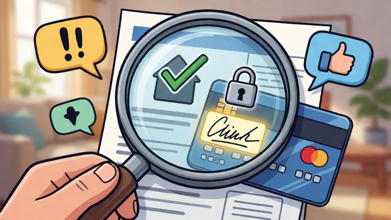 Loupe vérifiant la sécurité et les critères de confiance avant l'achat en ligne.